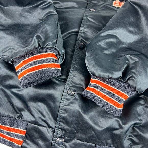 VTG 90 Chalk Line Chicago Bears Satin Jacket Extra Large Blue Snap Button Bomber - Picture 7 of 15
